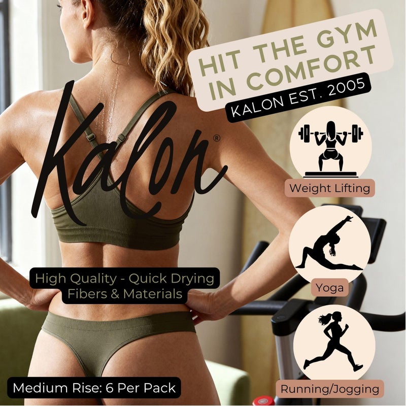 Kalon 6 Pack Women's Nylon Spandex Thong Underwear (Large, Basics) - Image 2